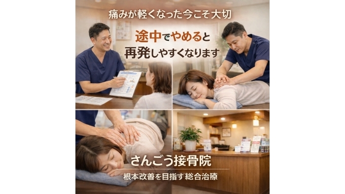 尾張旭市　鍼灸接骨院　「少し良くなったからもう大丈夫」 そう思って通院をやめてしまう方は少なくありませ