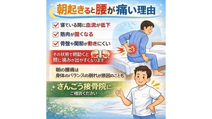 尾張旭市　鍼灸接骨院　「朝起きた瞬間に腰が痛い」 「ベッドから起き上がるのがつらい」  このようなお悩みで来院される方はとても多いです。