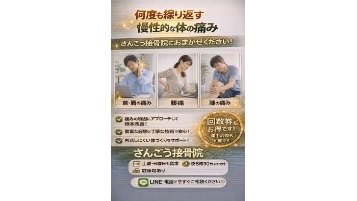 尾張旭市　鍼灸接骨院　何度も繰り返す痛みでお悩みではありませんか？
